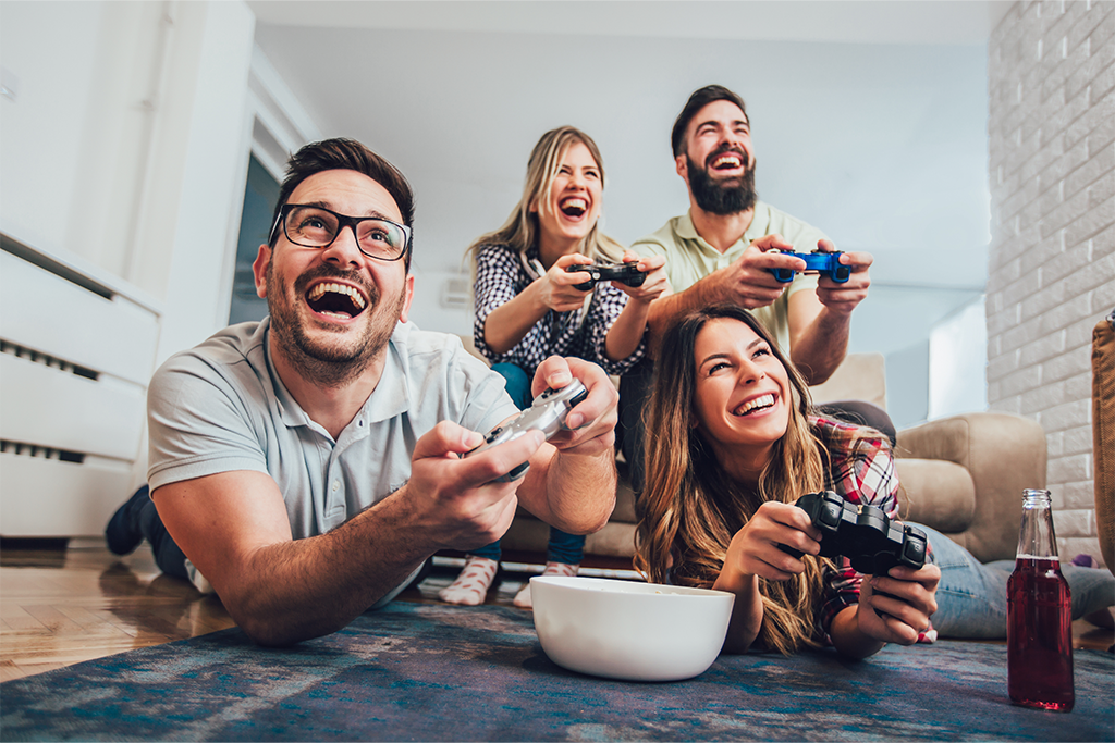 Group of friends playing online games