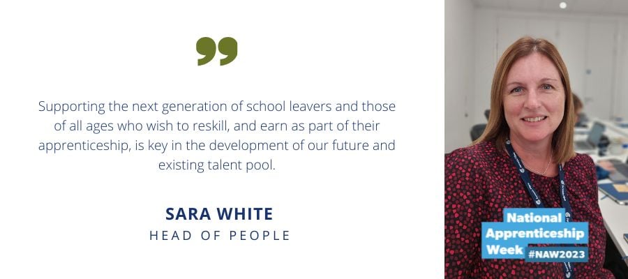 Sara White, head of people at Jurassic Fibre quote about apprenticeships