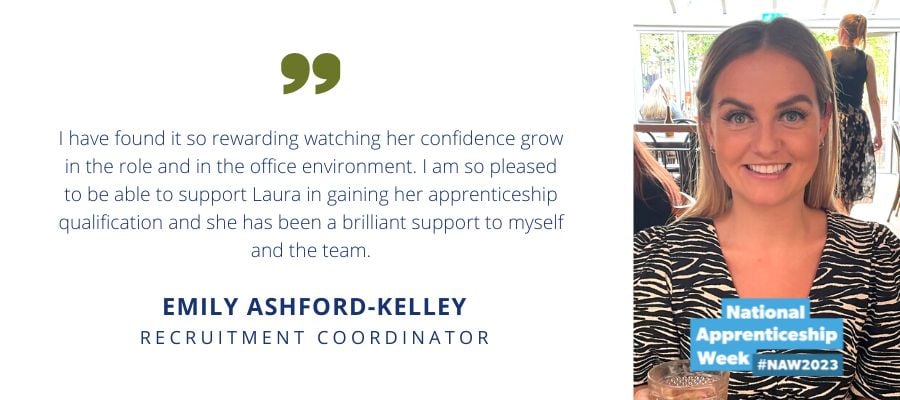 Emily Ashford-Kelley, recruitment coordinator at Jurassic Fibre talking about her experience with managing an apprentice