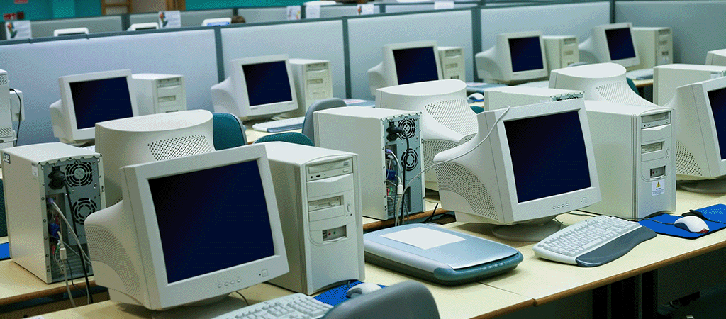 Old school computers in an office